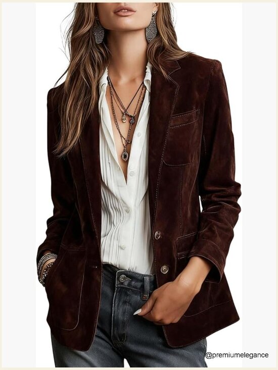 Jackets & Blazers - Faux Suede Blazer Jacket Notched Collar Slim Fit Business Casual Coat